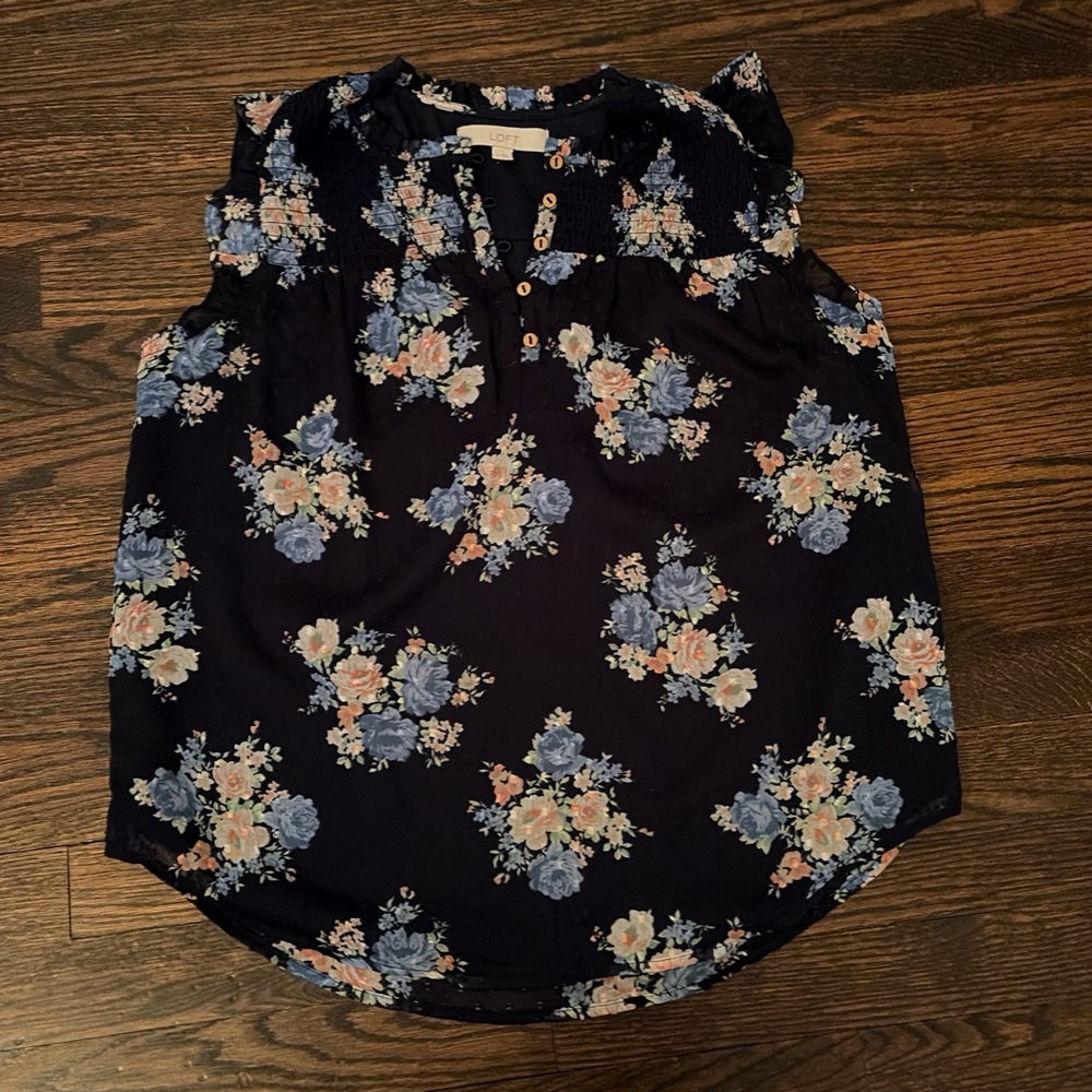 LOFT Floral Dark Blue Blouse